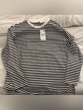 Mango Black & White Striped Long-Sleeve Tee